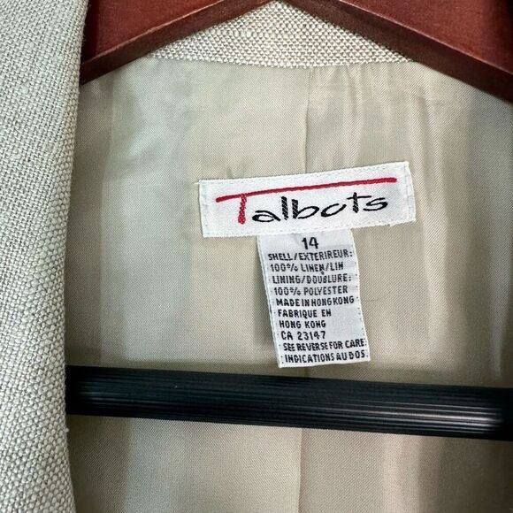 Vintage Talbots 100% Linen Tan Blazer Womens 14 Pockets Preppy Minimalist Career - Picture 5 of 9